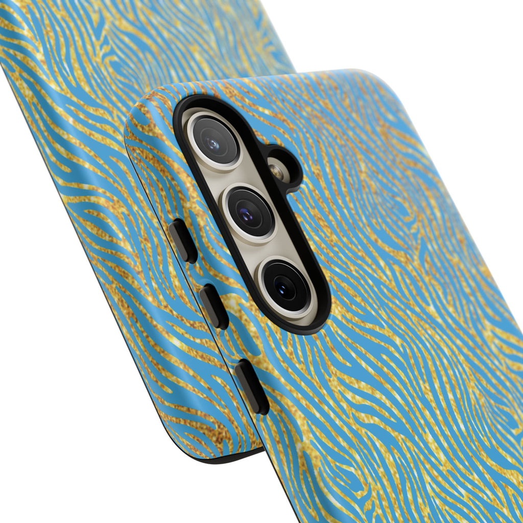 Blue Gold Zebra Tough Case for iPhone, Galaxy, or Google Pixel