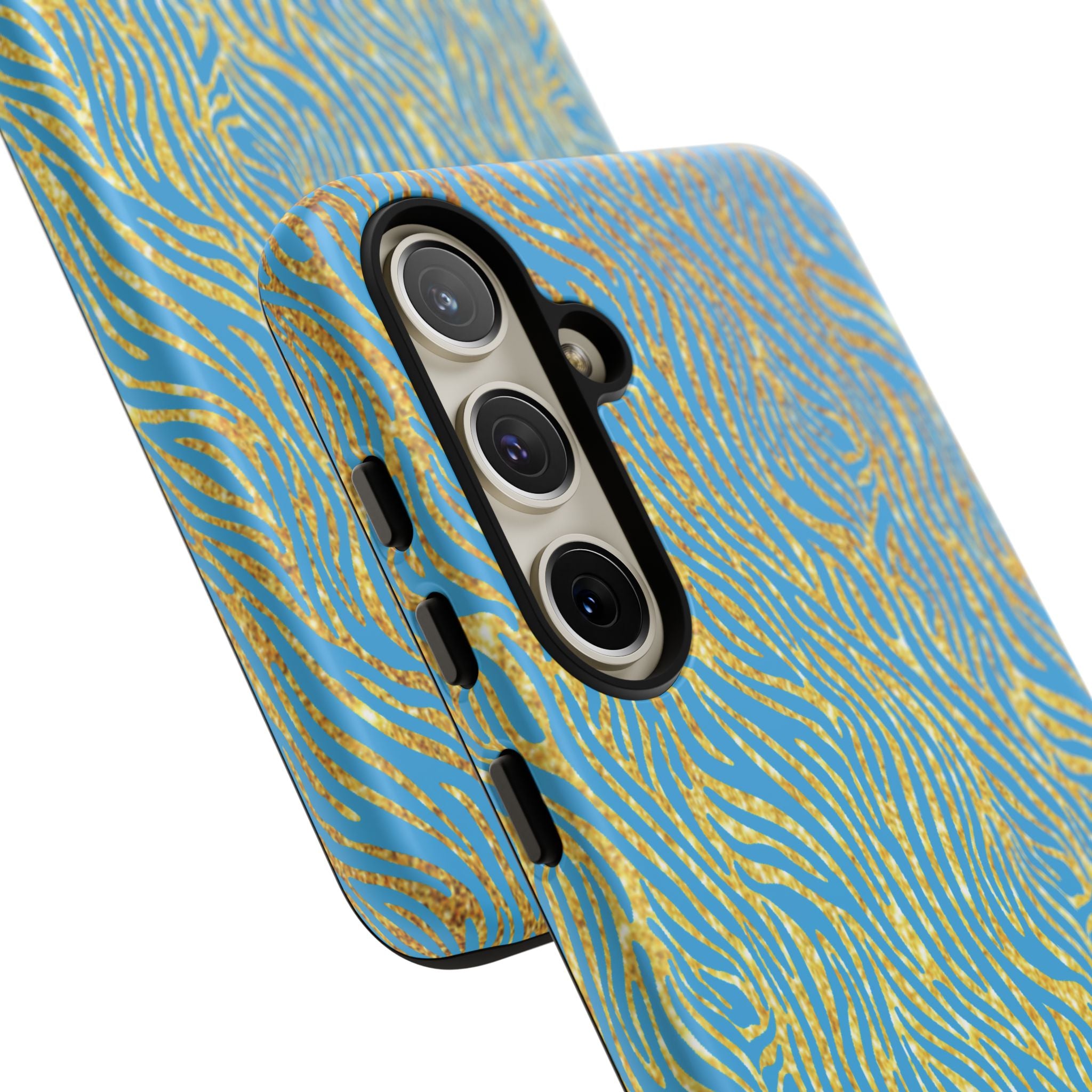 Blue Gold Zebra Tough Case for iPhone, Galaxy, or Google Pixel