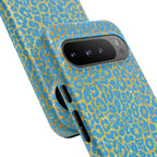 Blue Gold Leopard Tough Phone Case for iPhone, Galaxy, or Google Pixel
