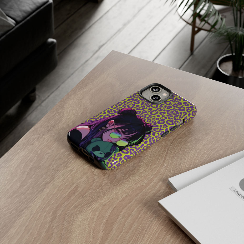 Purple Neon Lime Leopard Kz Tough Case for iPhone, Galaxy, or Google Pixel