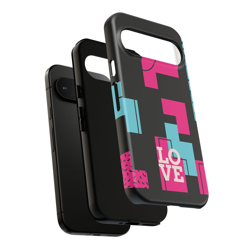 Retro Blocks LOVE Tough Case for iPhone, Galaxy or Google Pixel