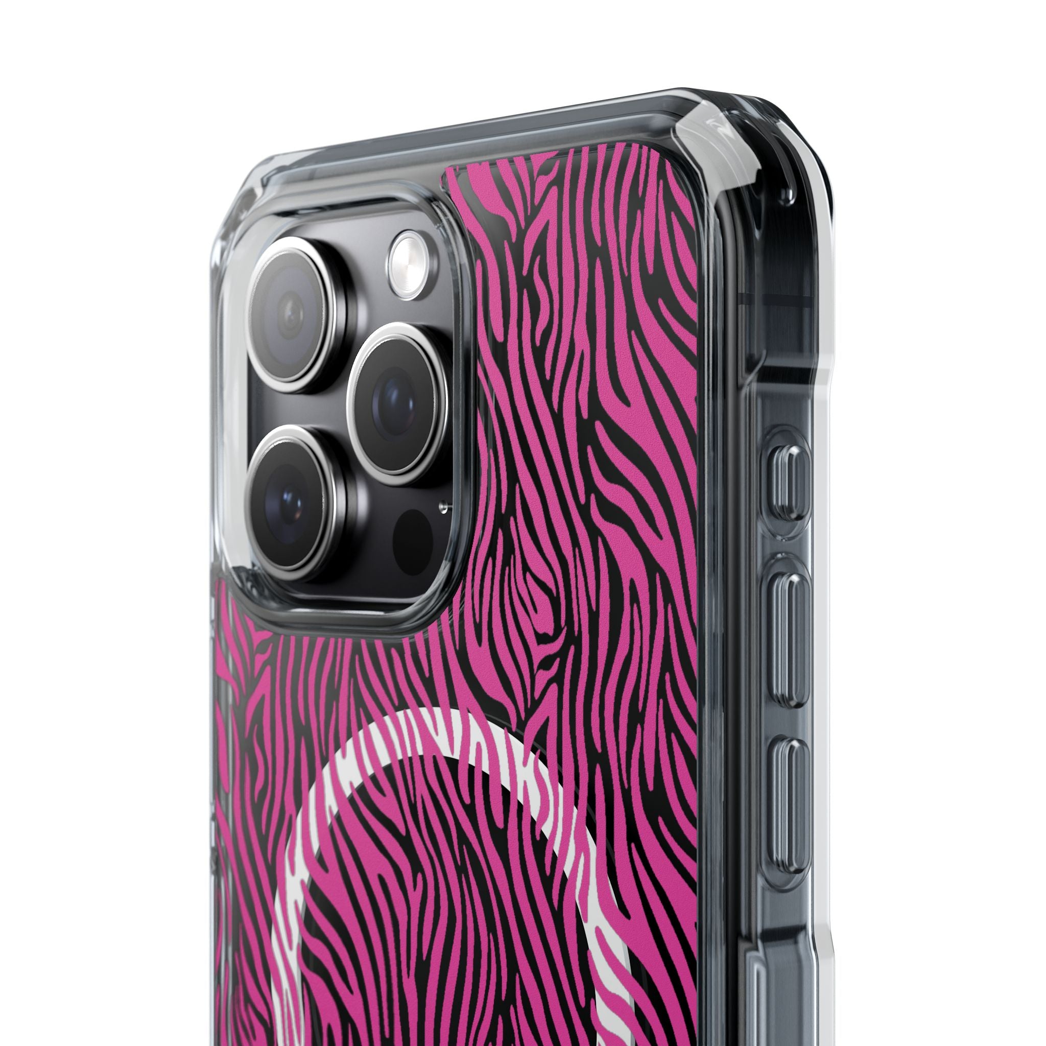 Pink Zebra Magnetic iPhone 14, 15, 16 Series Clear Impact Cases
