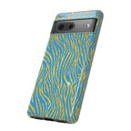 Blue Gold Zebra Tough Case for iPhone, Galaxy, or Google Pixel
