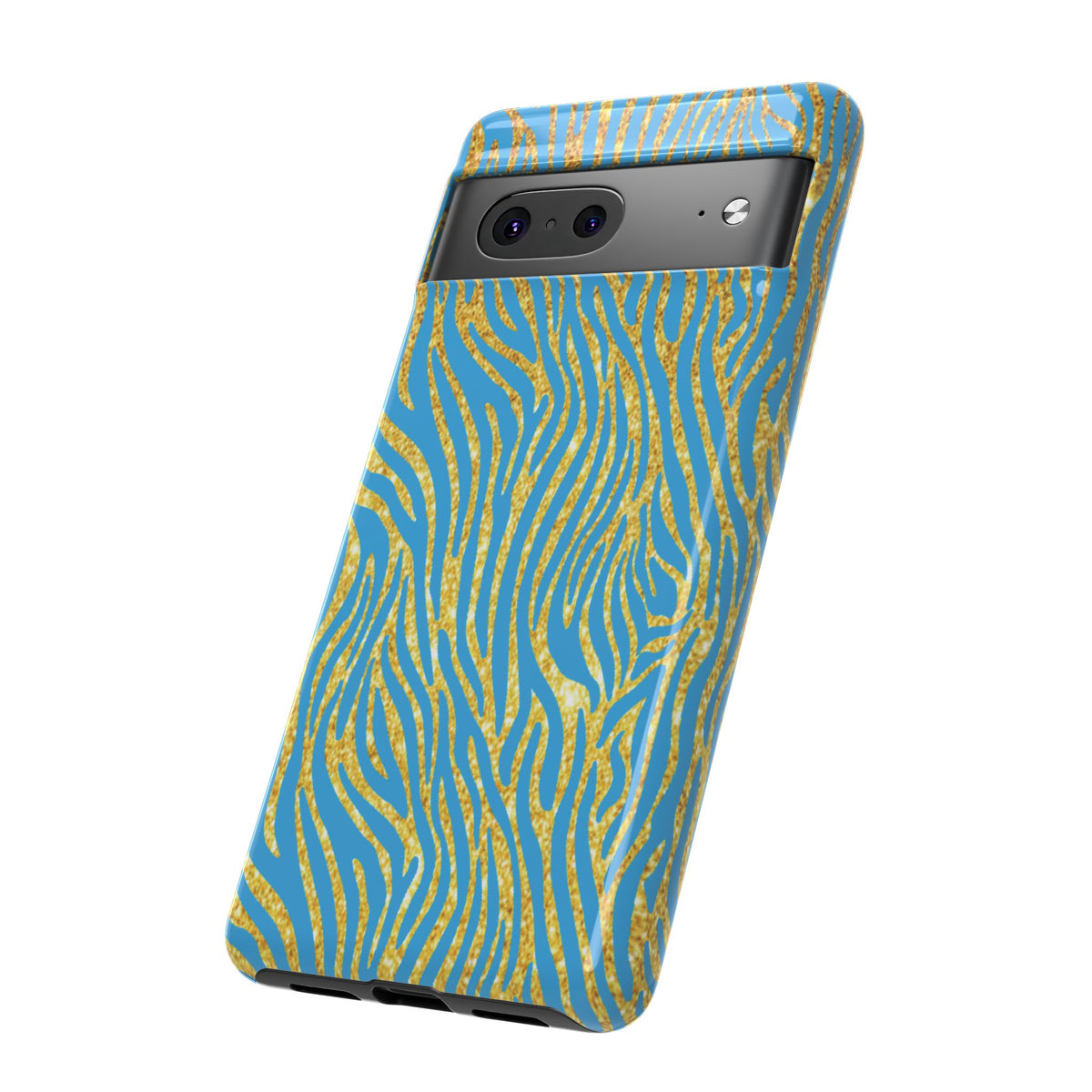 Blue Gold Zebra Tough Case for iPhone, Galaxy, or Google Pixel