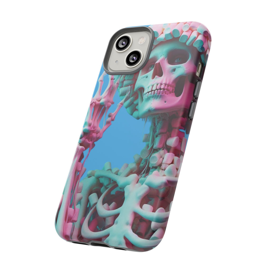 Neon Pink Skeleton Blue Tough Phone Case for iPhone, Galaxy or Google Pixel