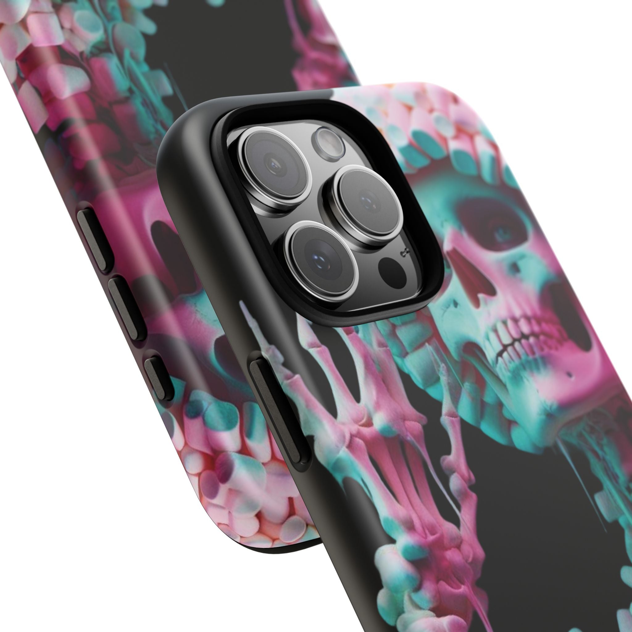 Neon Pink Skeleton (Black) Tough Phone Case for iPhone, Galaxy, or Google Pixel
