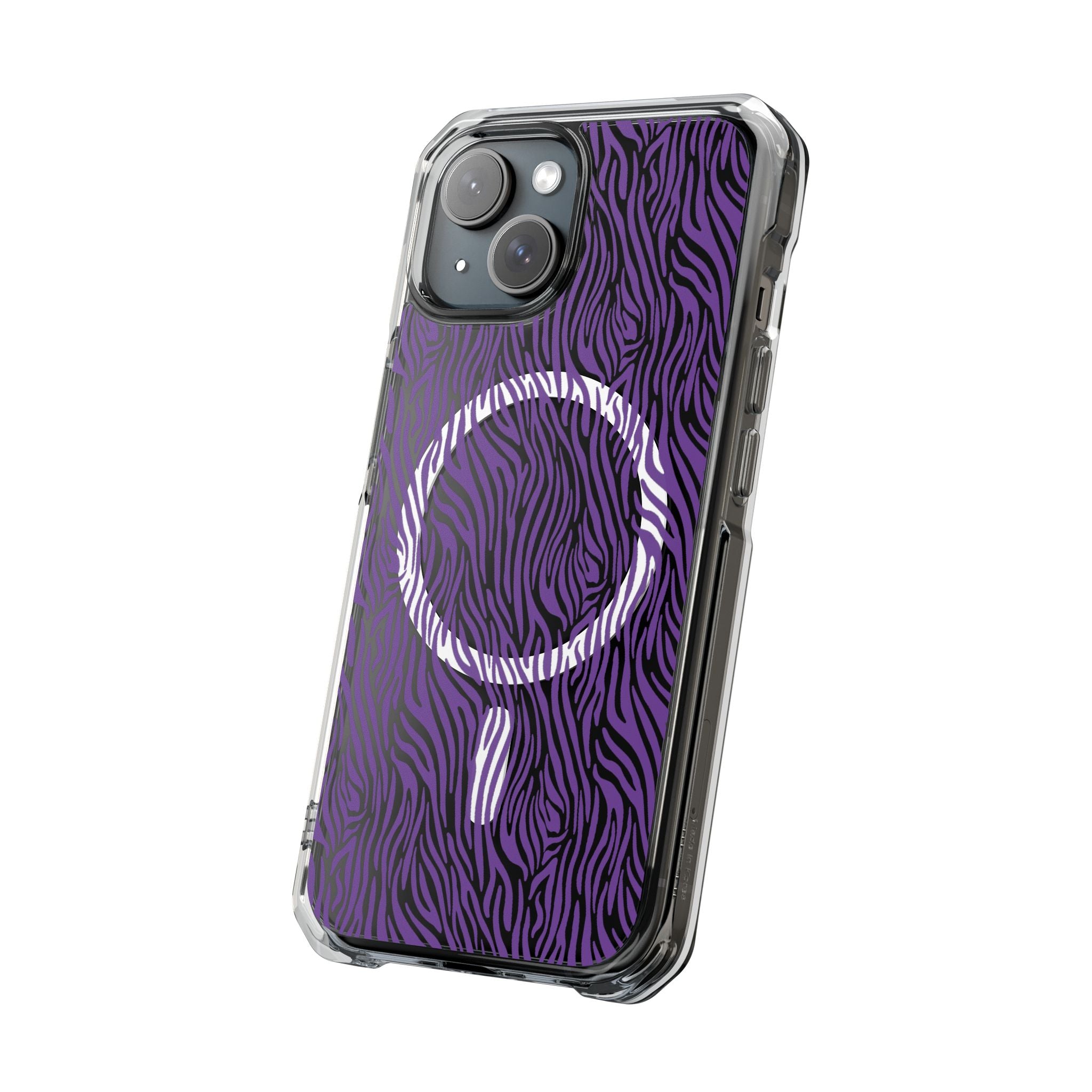 Purple Zebra Magnetic iPhone 14, 15, 16 Series Clear Impact Cases