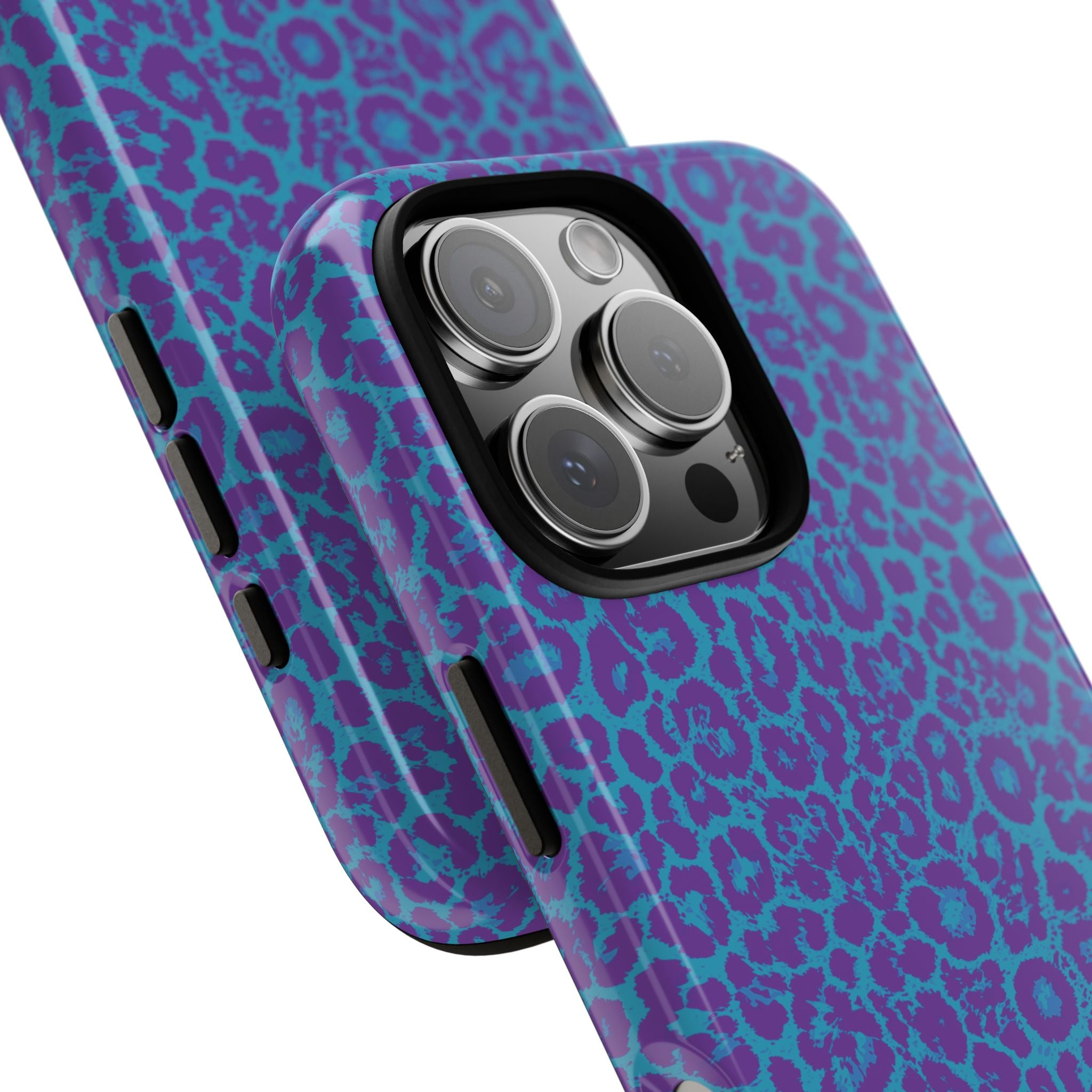 Leopard Printed Purple Blue Tough Phone Case for iPhone, Galaxy, or Google Pixel