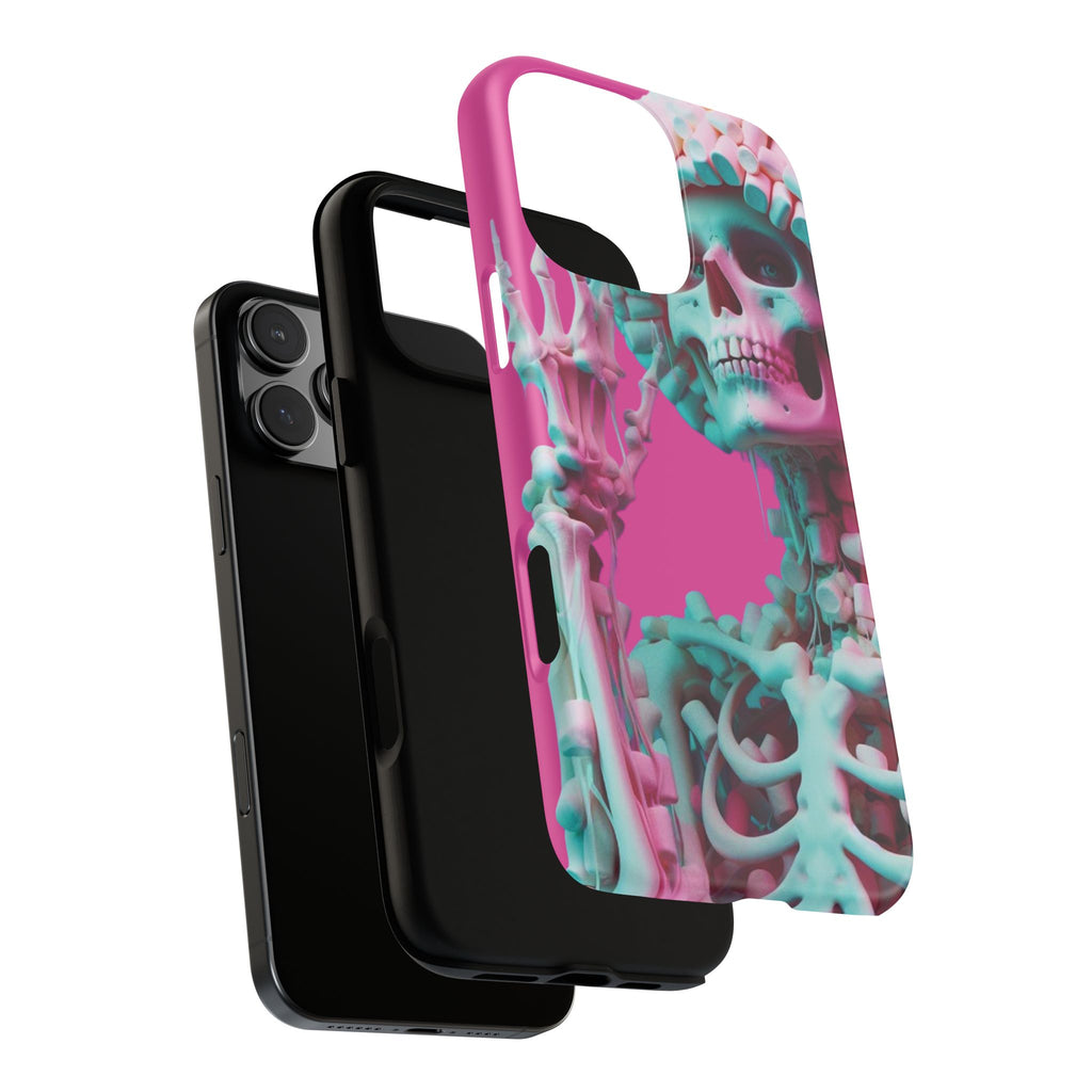 Neon Pink Skeleton Tough Phone Case for iPhone, Galaxy and Google Pixel