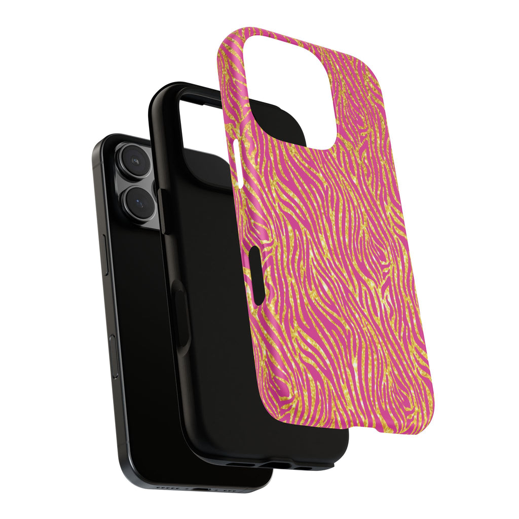 Pink Gold Zebra Print Tough Case for iPhone, Galaxy, or Google Pixel