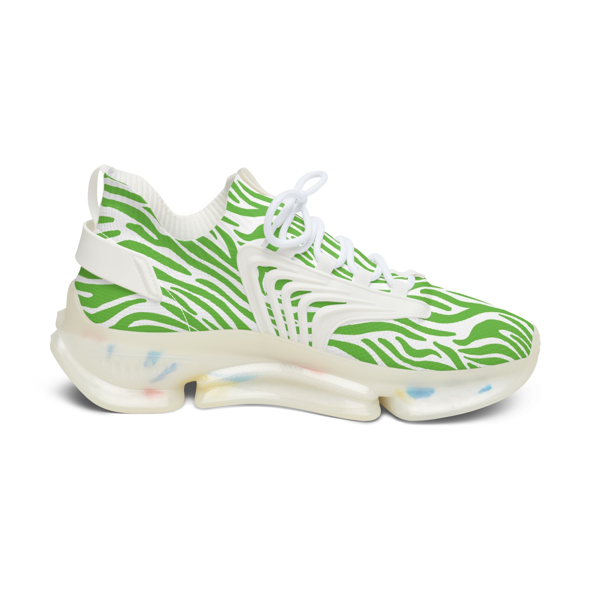 Neon Green Zebra Women's Mesh Sneakers