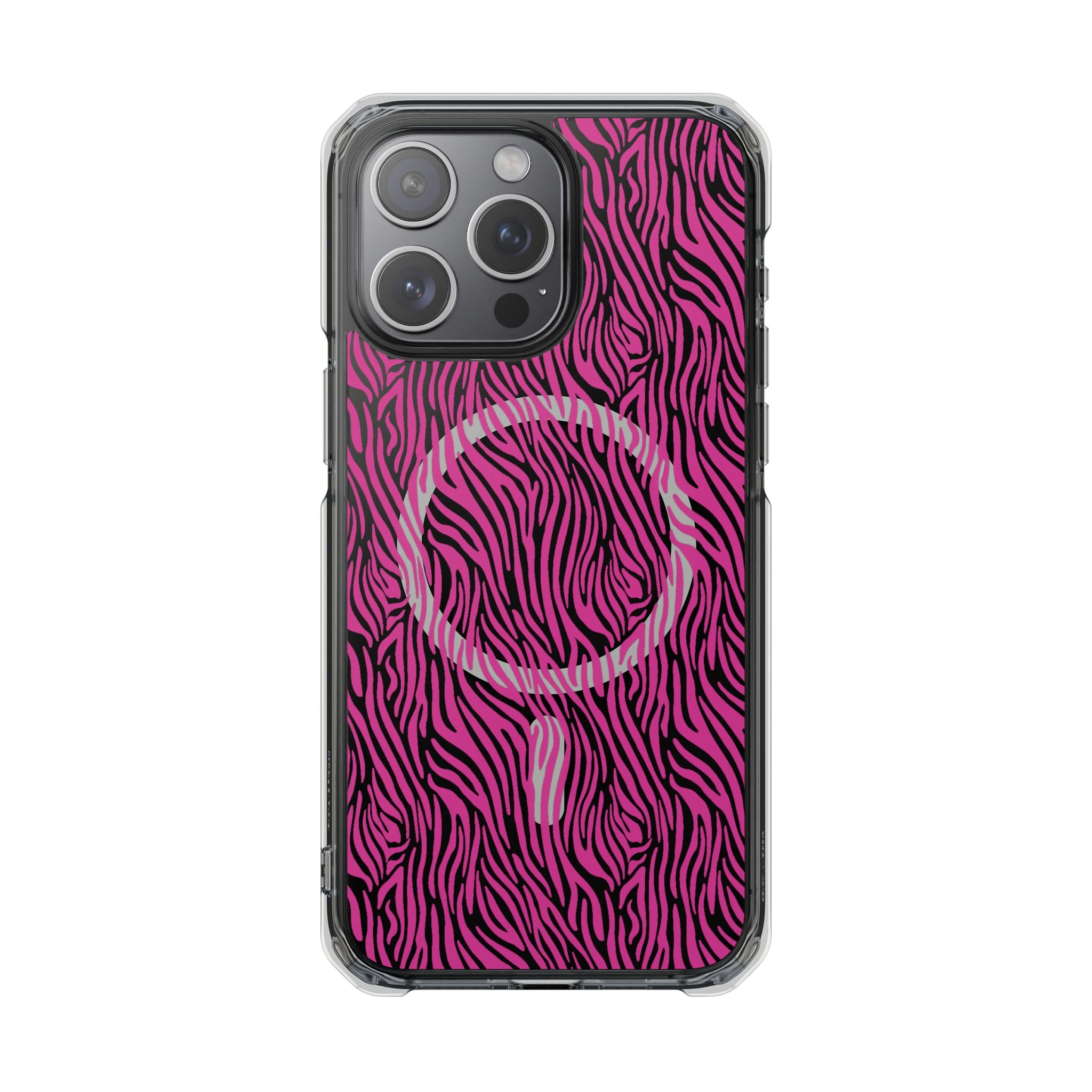 Pink Zebra Magnetic iPhone 14, 15, 16 Series Clear Impact Cases