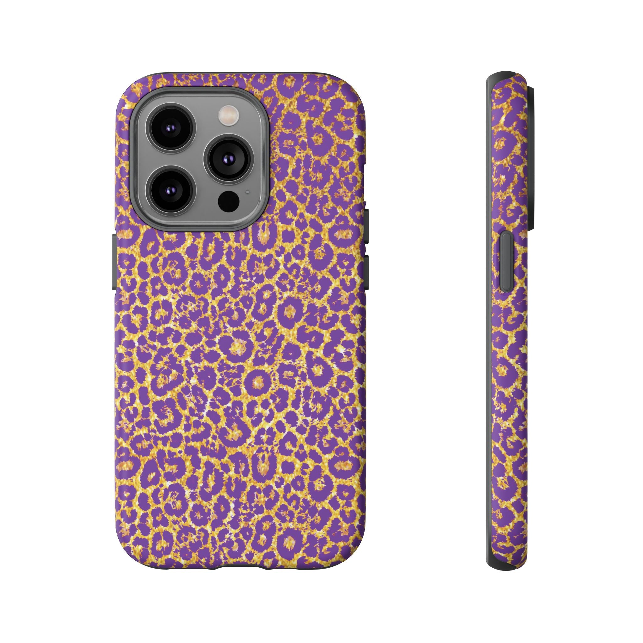 Purple Gold Leopard Tough Phone Case for iPhone, Galaxy, or Google Pixel