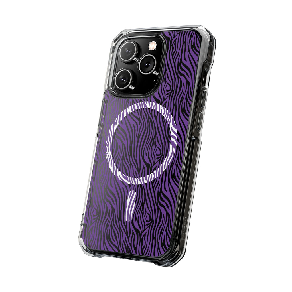 Purple Zebra Magnetic iPhone 14, 15, 16 Series Clear Impact Cases