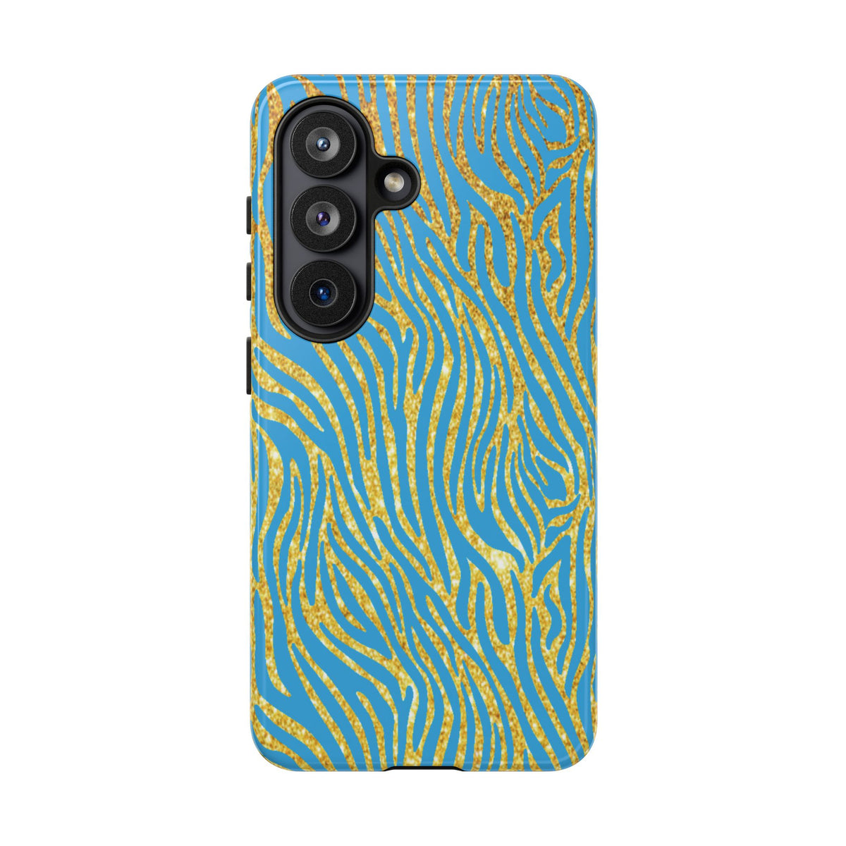 Blue Gold Zebra Tough Case for iPhone, Galaxy, or Google Pixel