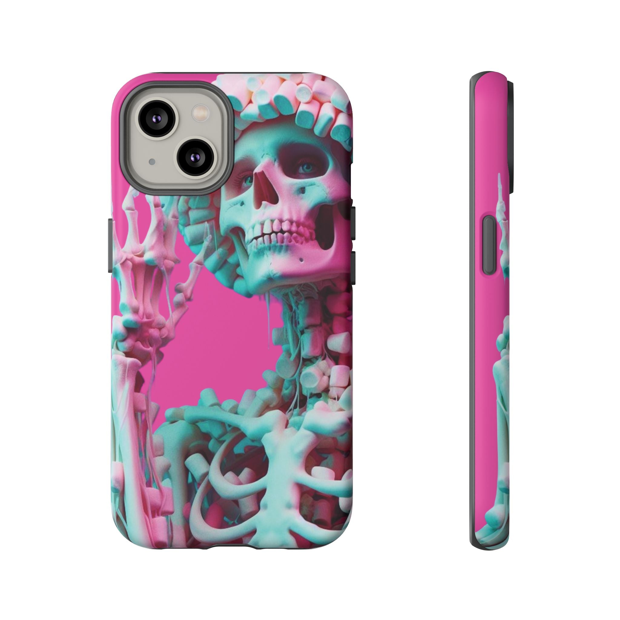 Neon Pink Skeleton Tough Phone Case for iPhone, Galaxy and Google Pixel