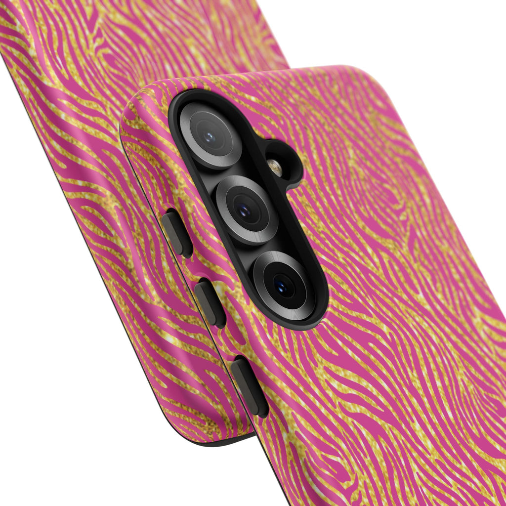 Pink Gold Zebra Print Tough Case for iPhone, Galaxy, or Google Pixel