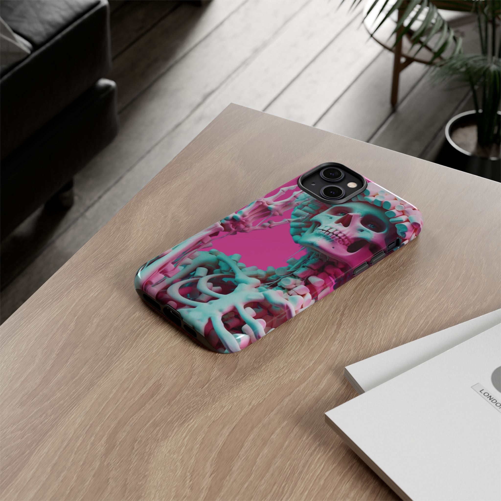 Neon Pink Skeleton Tough Phone Case for iPhone, Galaxy and Google Pixel