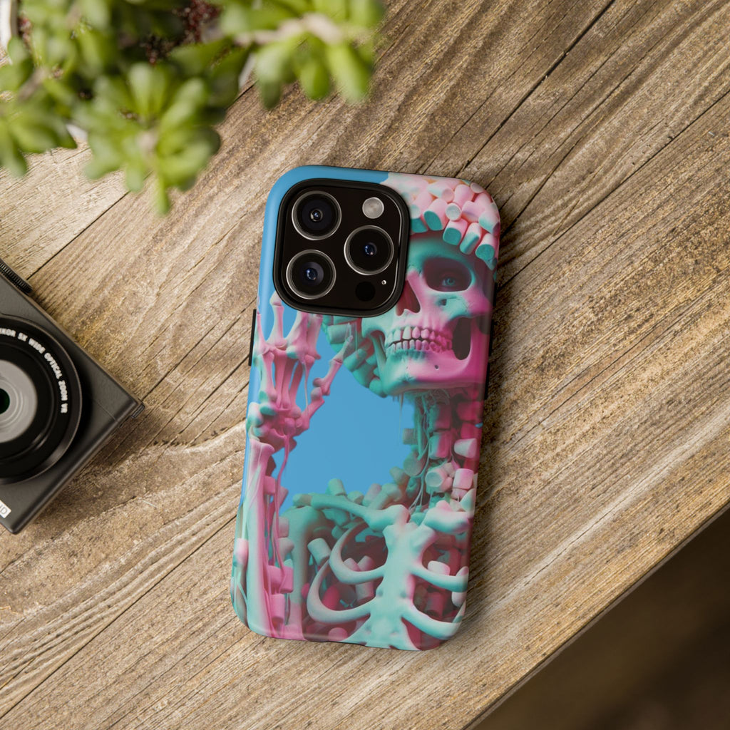 Neon Pink Skeleton Blue Tough Phone Case for iPhone, Galaxy or Google Pixel