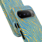 Blue Gold Zebra Tough Case for iPhone, Galaxy, or Google Pixel