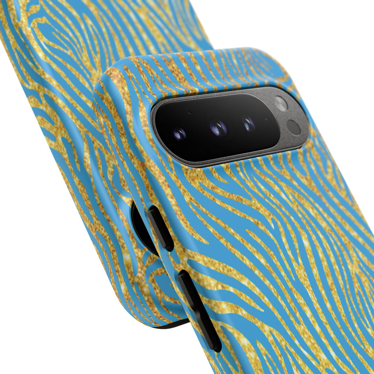 Blue Gold Zebra Tough Case for iPhone, Galaxy, or Google Pixel