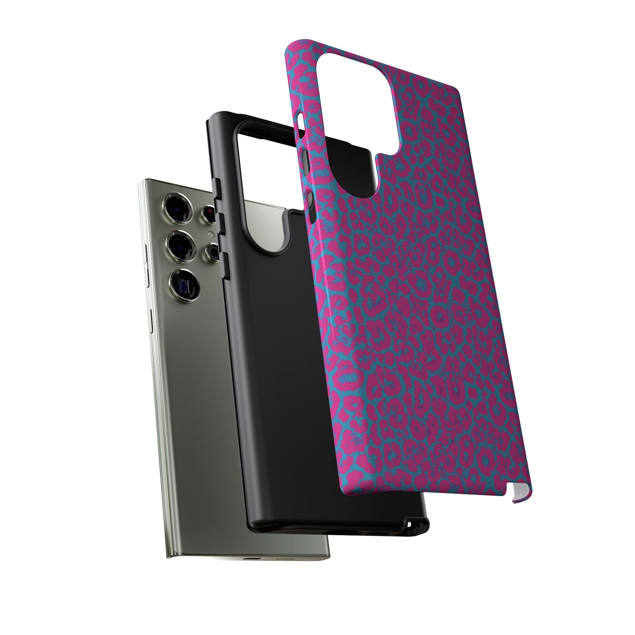 Pink Blue Leopard Tough Phone Case iPhone, Galaxy, or Google Pixel