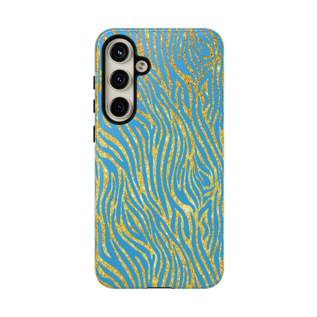 Blue Gold Zebra Tough Case for iPhone, Galaxy, or Google Pixel