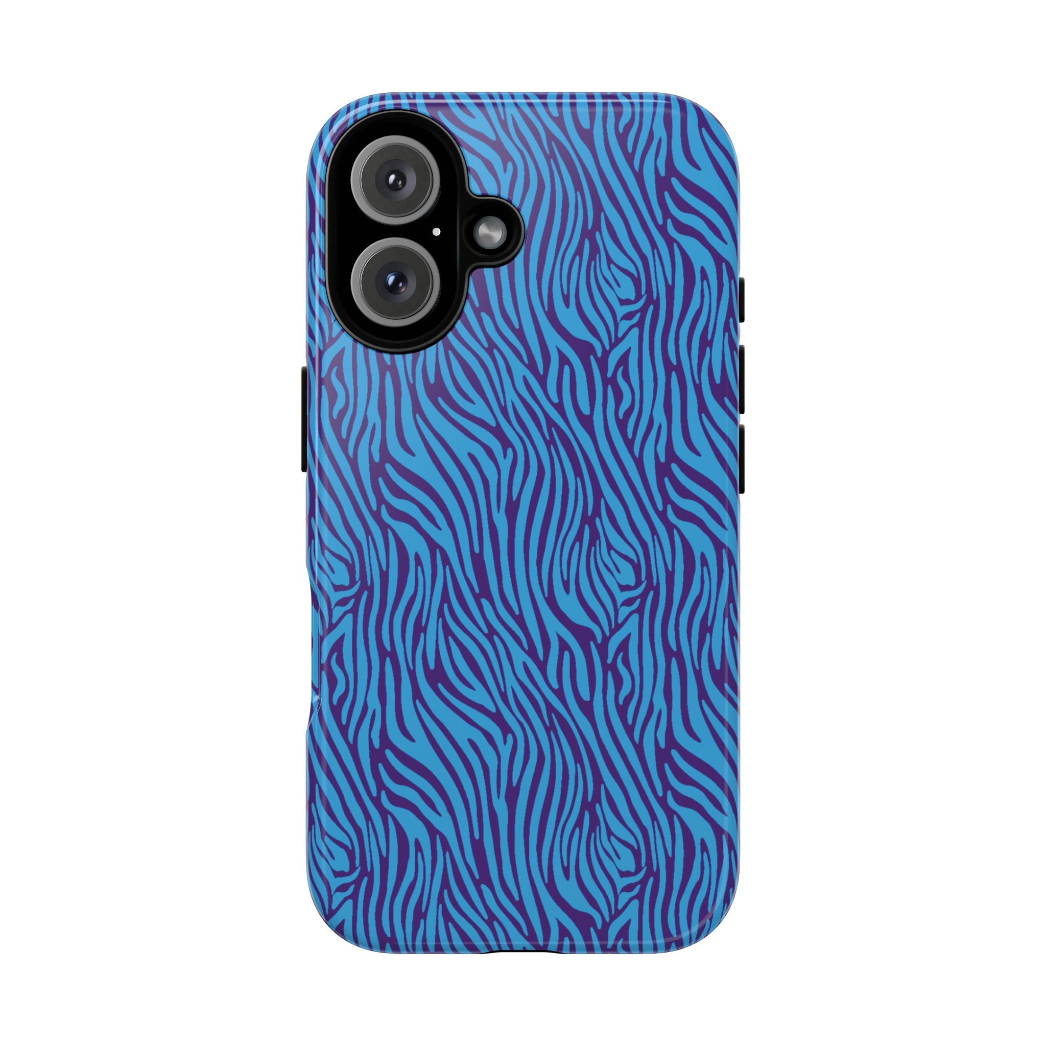 Zebra Print Blue and Purple Tough Case for iPhone, Galaxy or Google Pixel