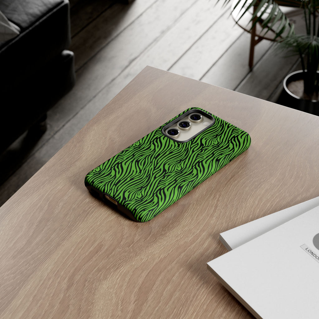 Neon Green Zebra Tough Phone Case iPhone, Galaxy, or Google Pixel