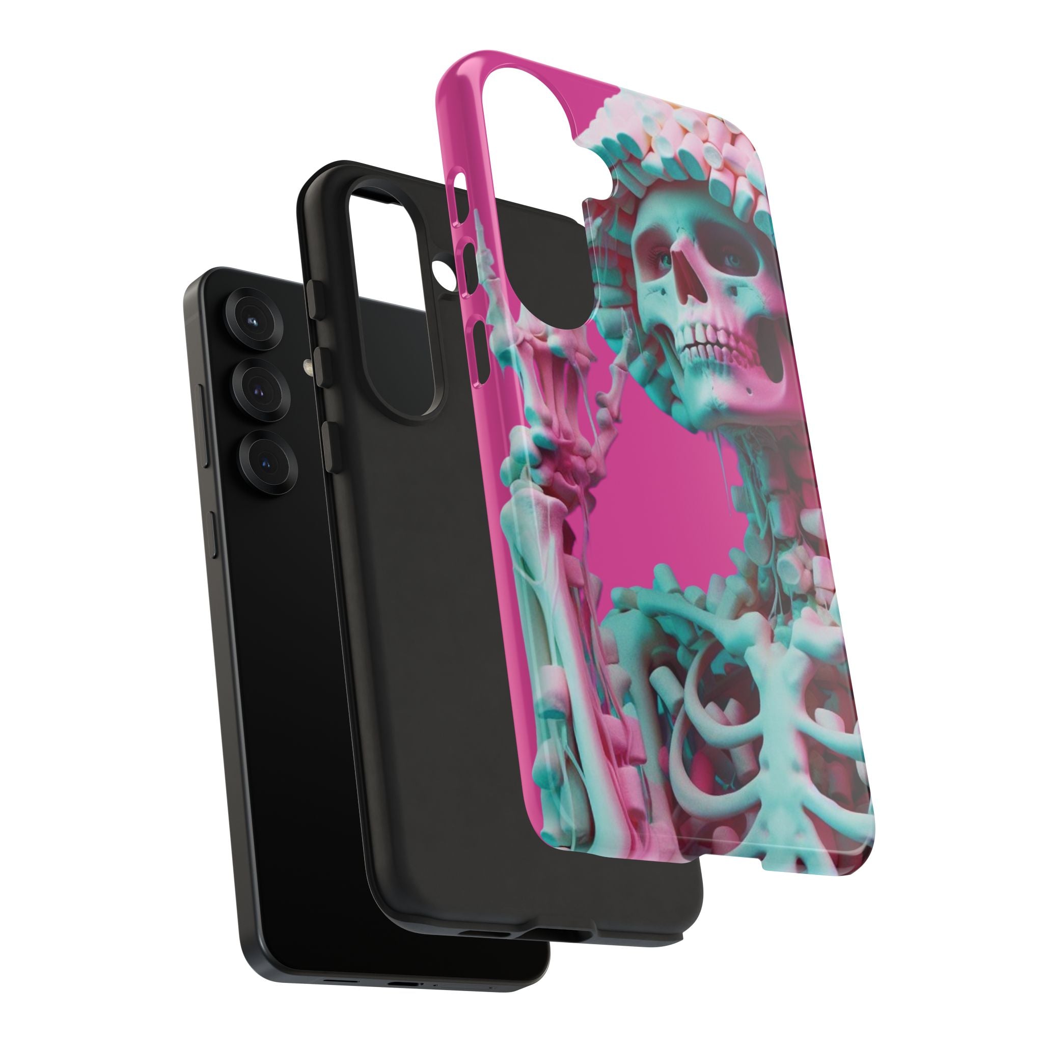 Neon Pink Skeleton Tough Phone Case for iPhone, Galaxy and Google Pixel