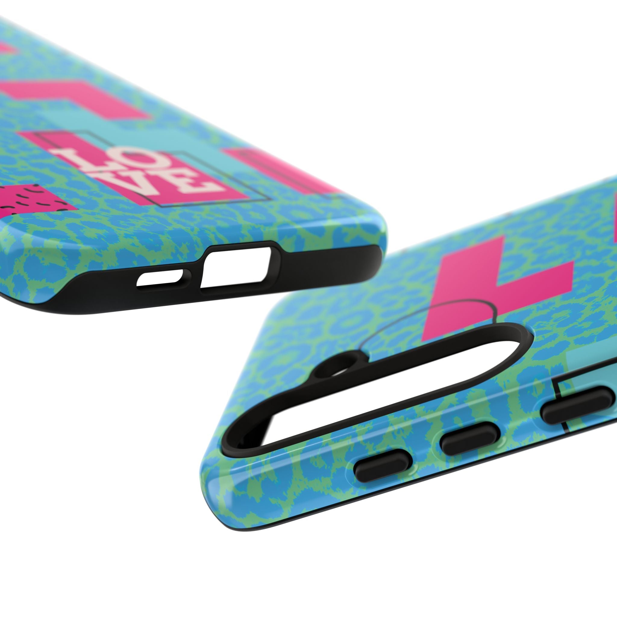 LOVE Aqua Blue Leopard RG Tough Phone Case iPhone, Galaxy, or Google Pixel