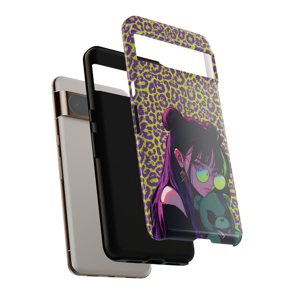 Purple Neon Lime Leopard Kz Tough Case for iPhone, Galaxy, or Google Pixel