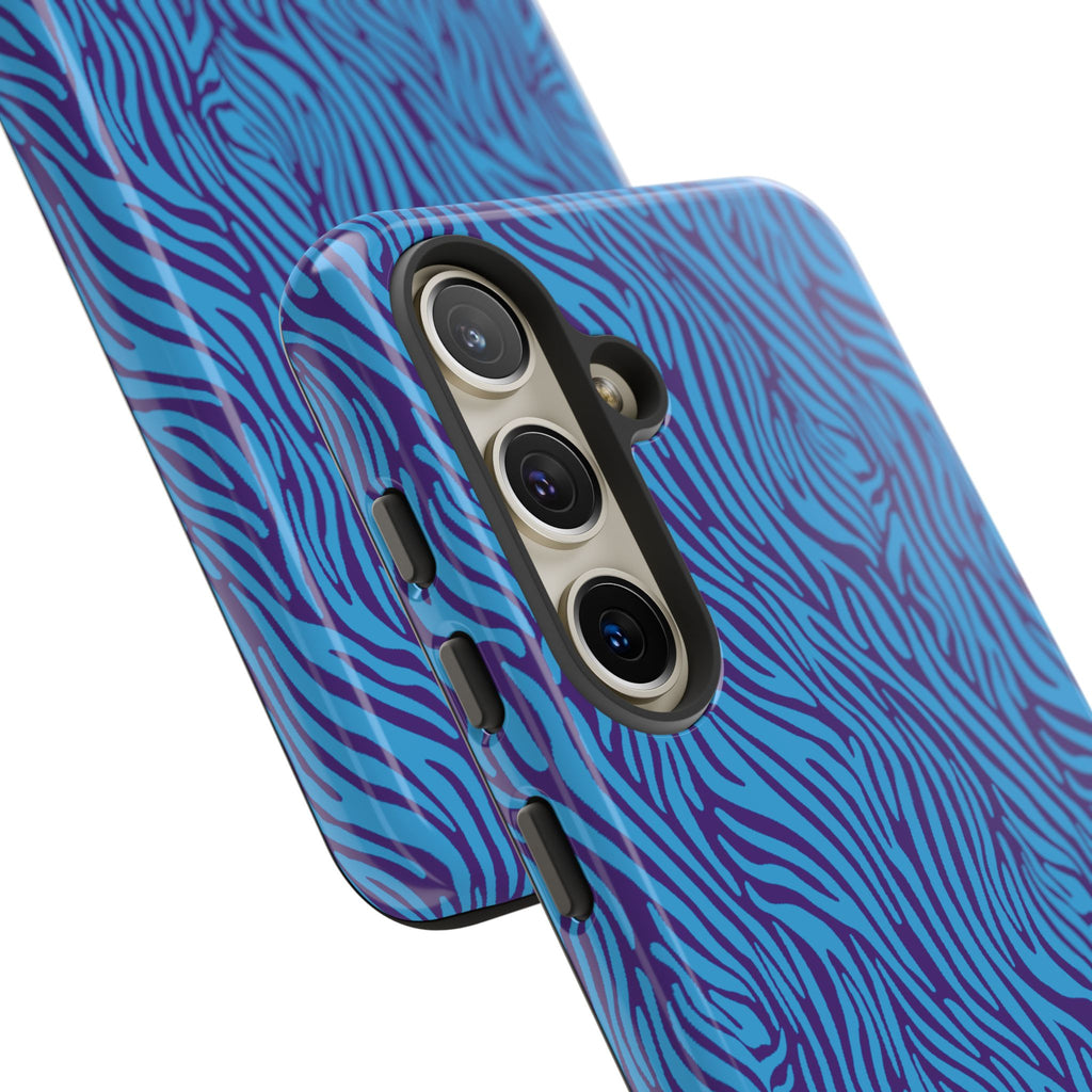Zebra Print Blue and Purple Tough Case for iPhone, Galaxy or Google Pixel