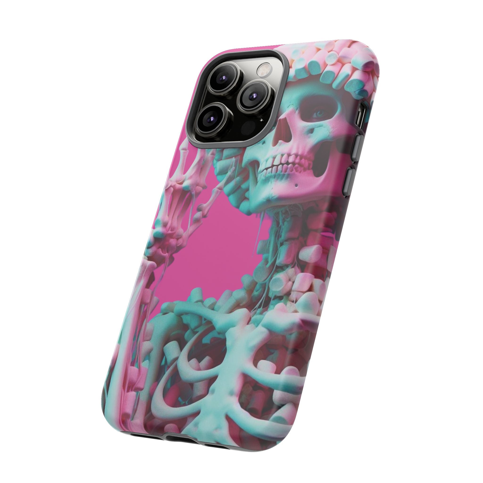 Neon Pink Skeleton Tough Phone Case for iPhone, Galaxy and Google Pixel