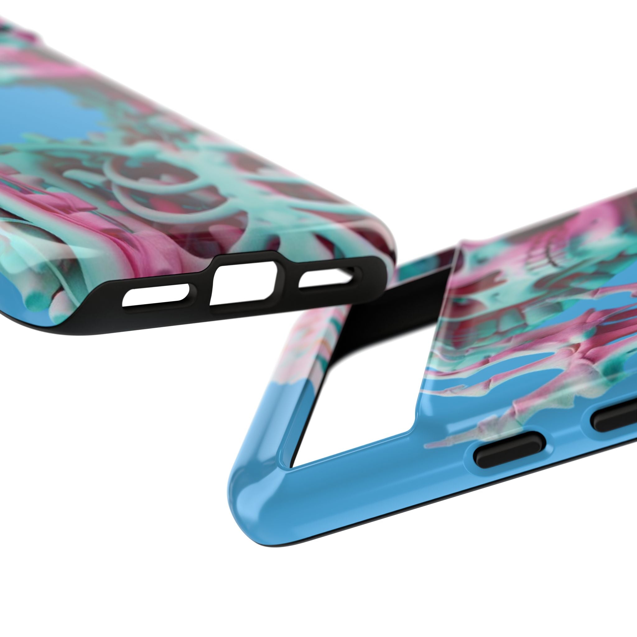 Neon Pink Skeleton Blue Tough Phone Case for iPhone, Galaxy or Google Pixel