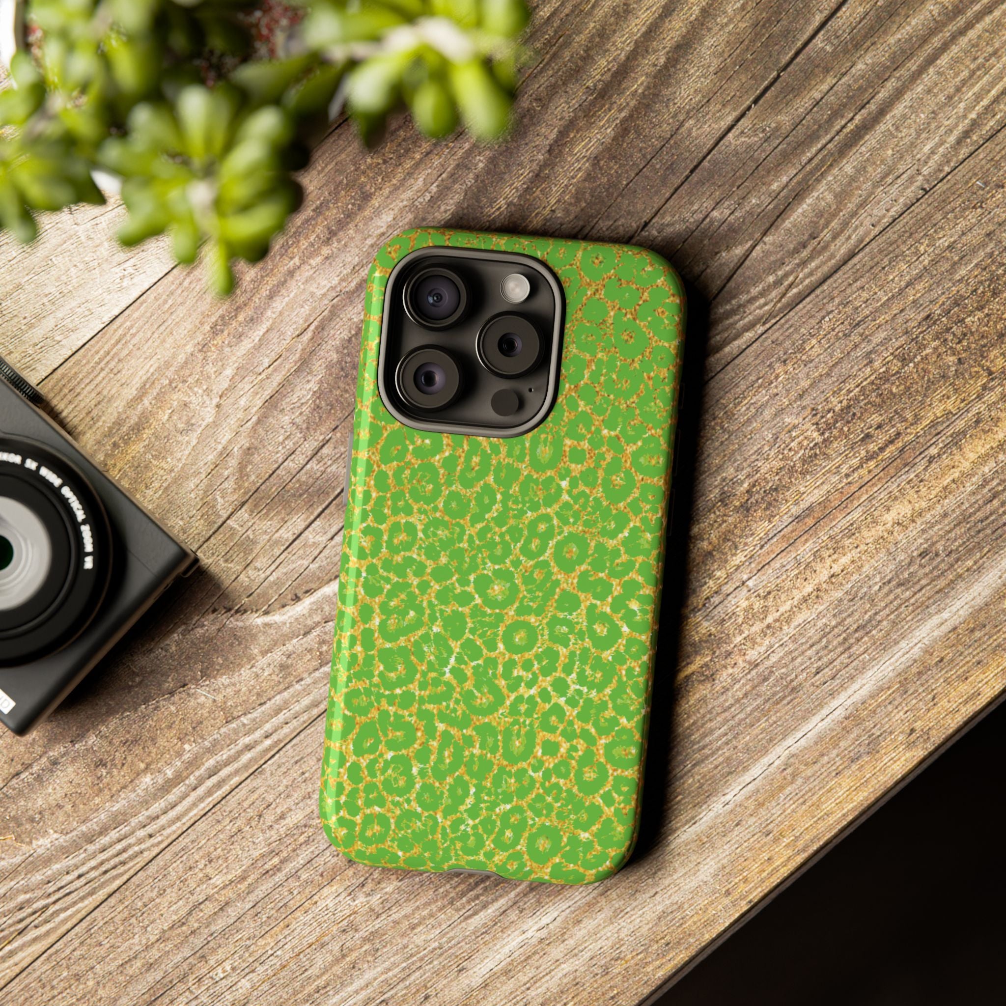 Neon Green Gold Leopard Tough Phone Case iPhone, Galaxy, or Google Pixel