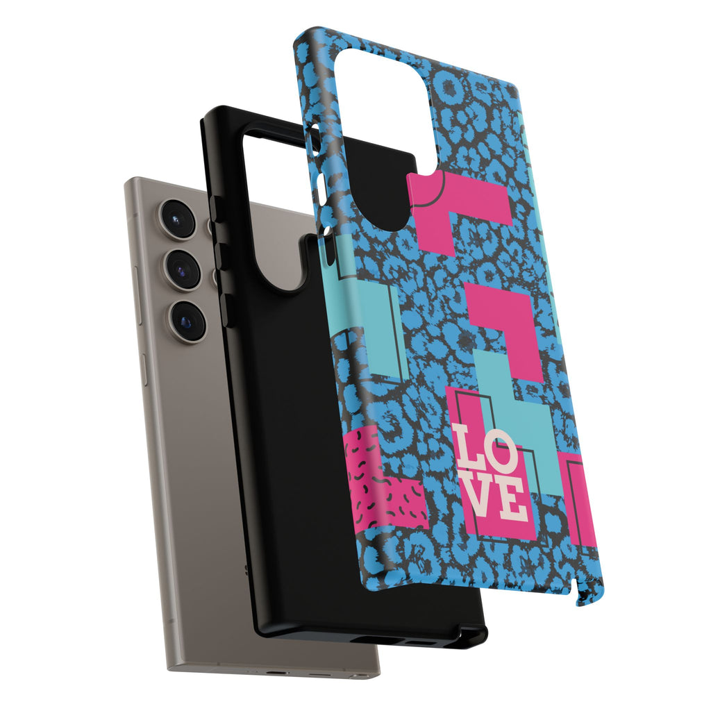 LOVE Blue Leopard 80s Vibe Tough Case for iPhone, Galaxy, or Google Pixel
