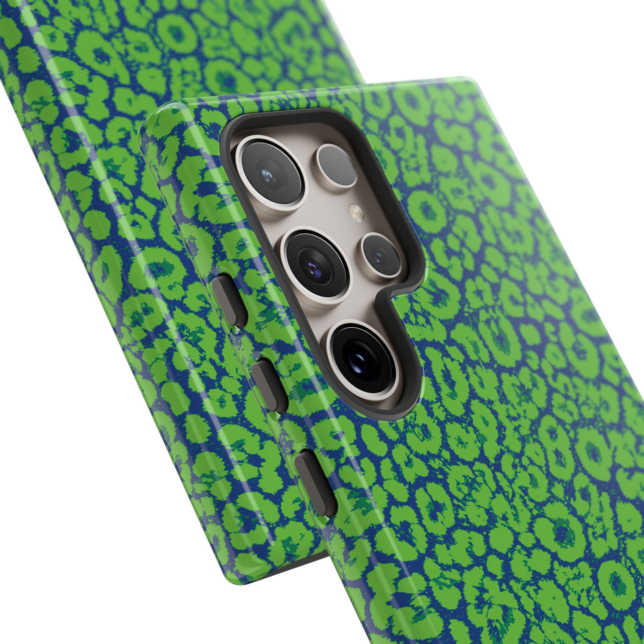 Blue Neon Green  Leopard Tough Phone Case for iPhone, Galaxy, or Google Pixel