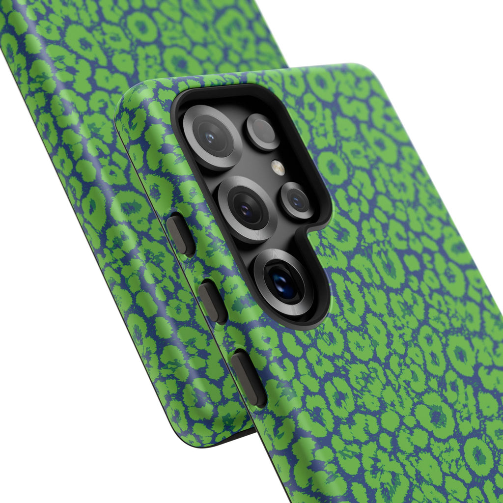 Blue Neon Green  Leopard Tough Phone Case for iPhone, Galaxy, or Google Pixel