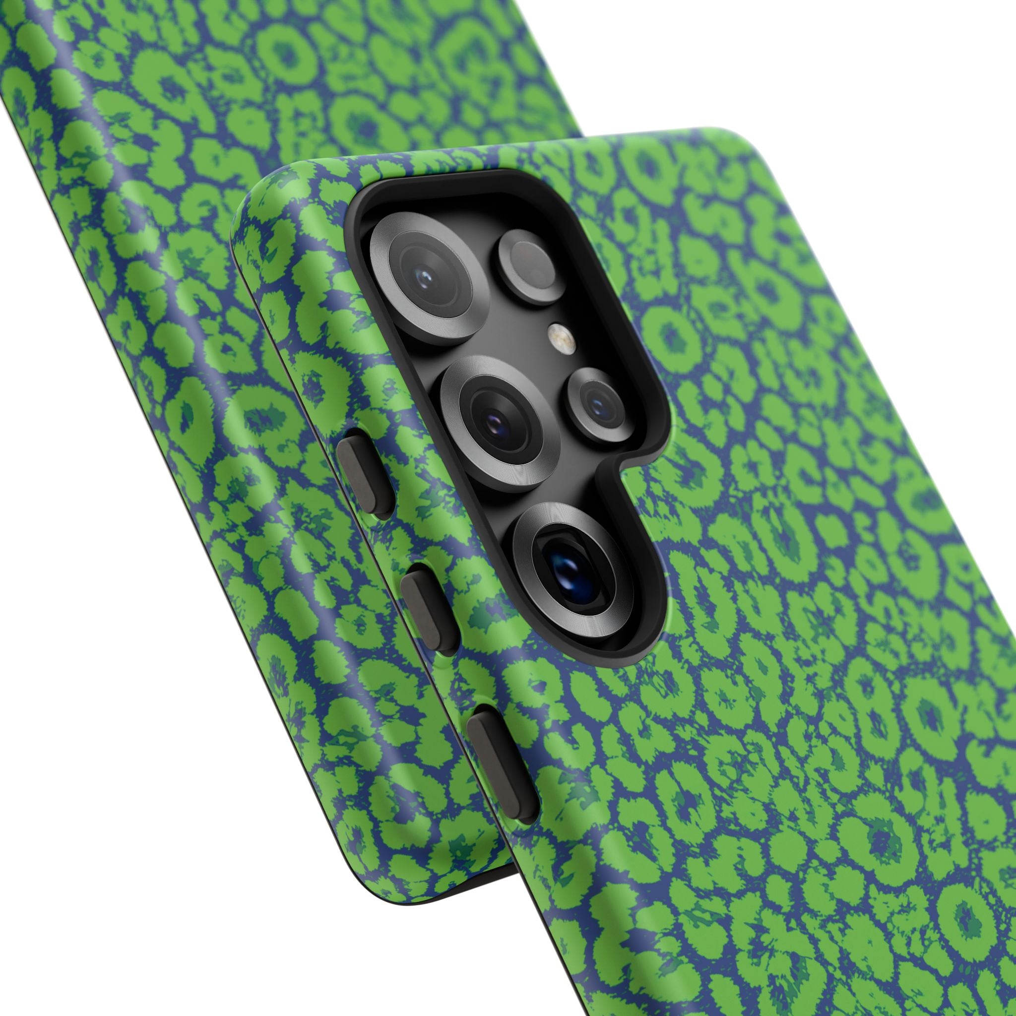Blue Neon Green  Leopard Tough Phone Case for iPhone, Galaxy, or Google Pixel