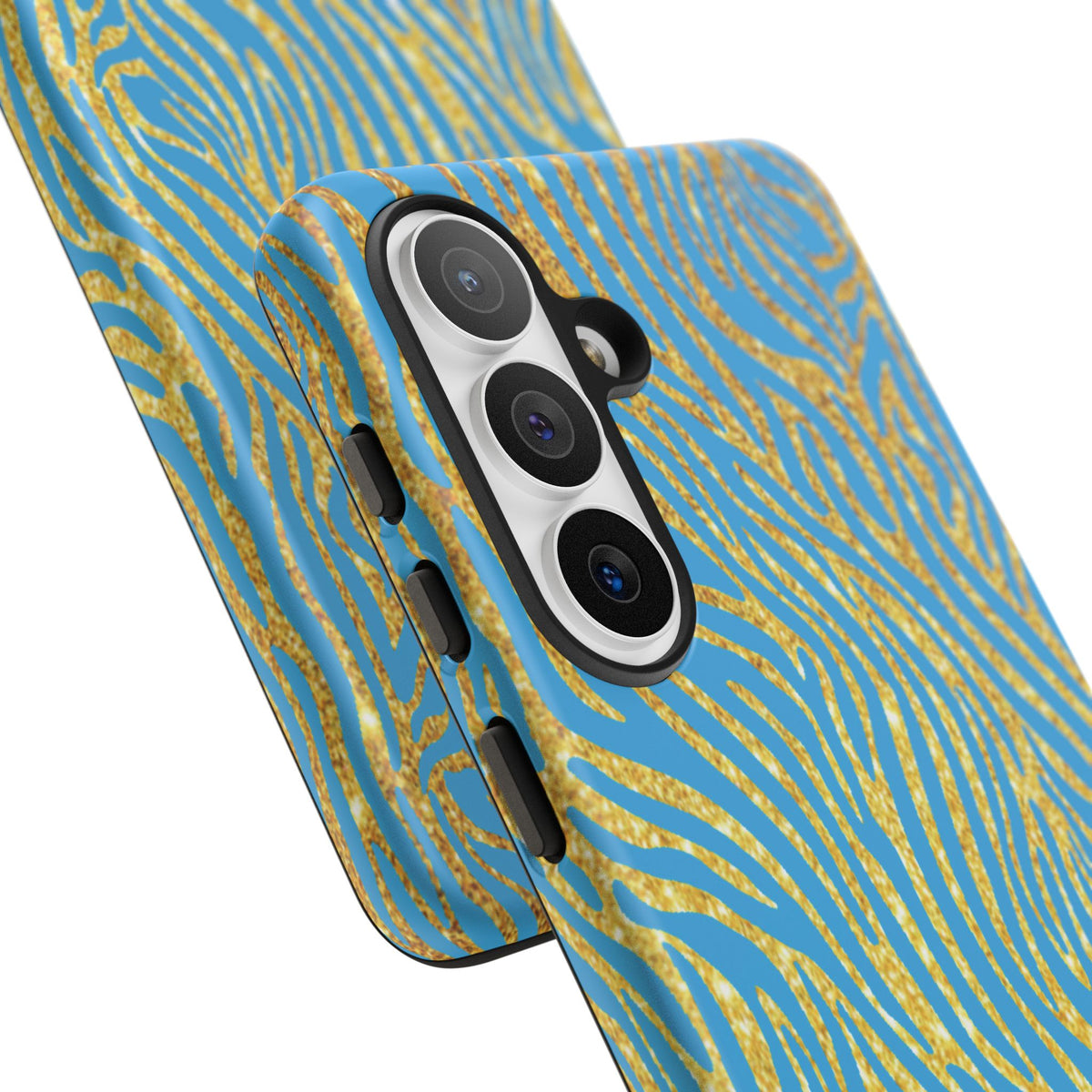 Blue Gold Zebra Tough Case for iPhone, Galaxy, or Google Pixel