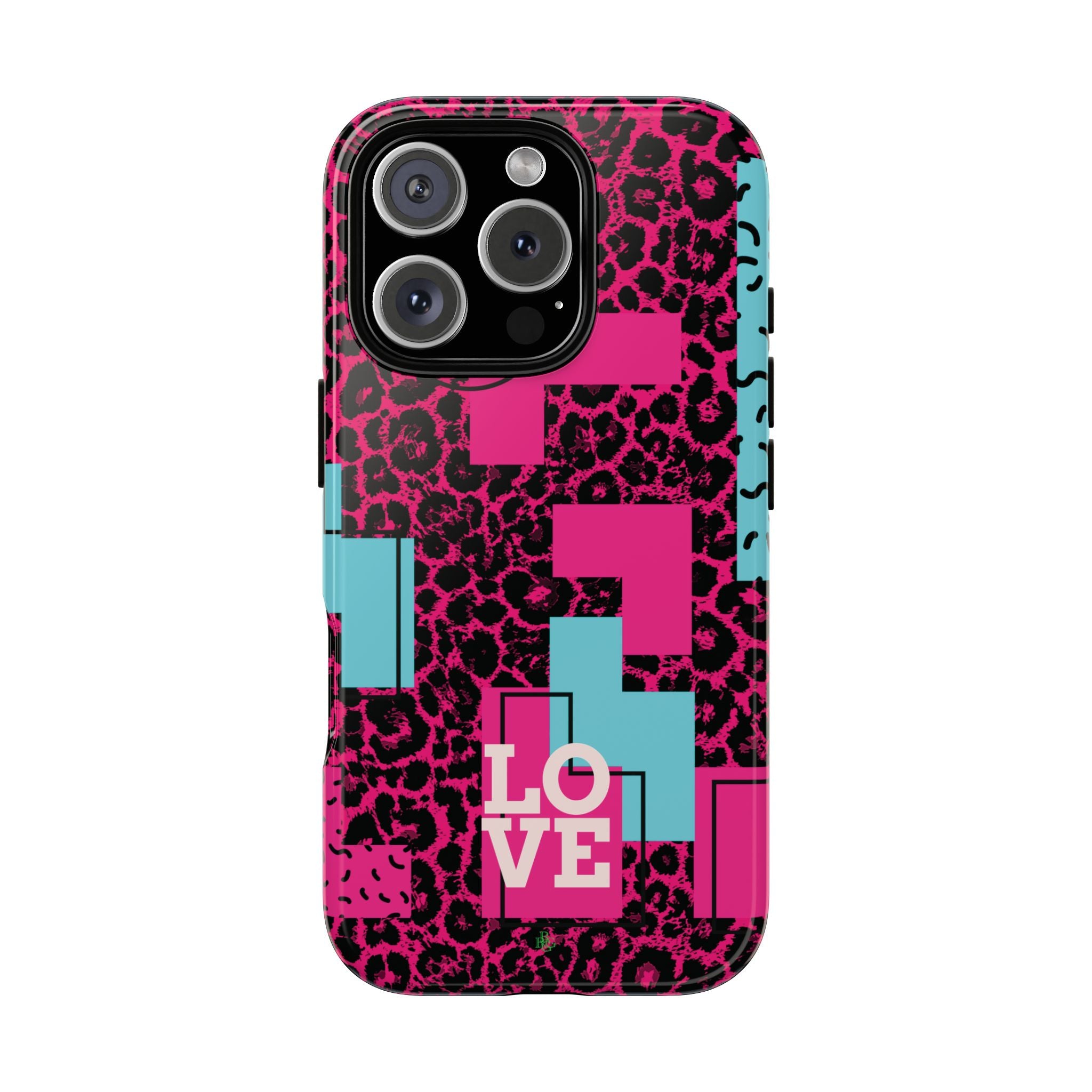 Pink Love Retro Blocks Leopard RG Tough Phone Case for iPhone, Galaxy, or Google Pixel