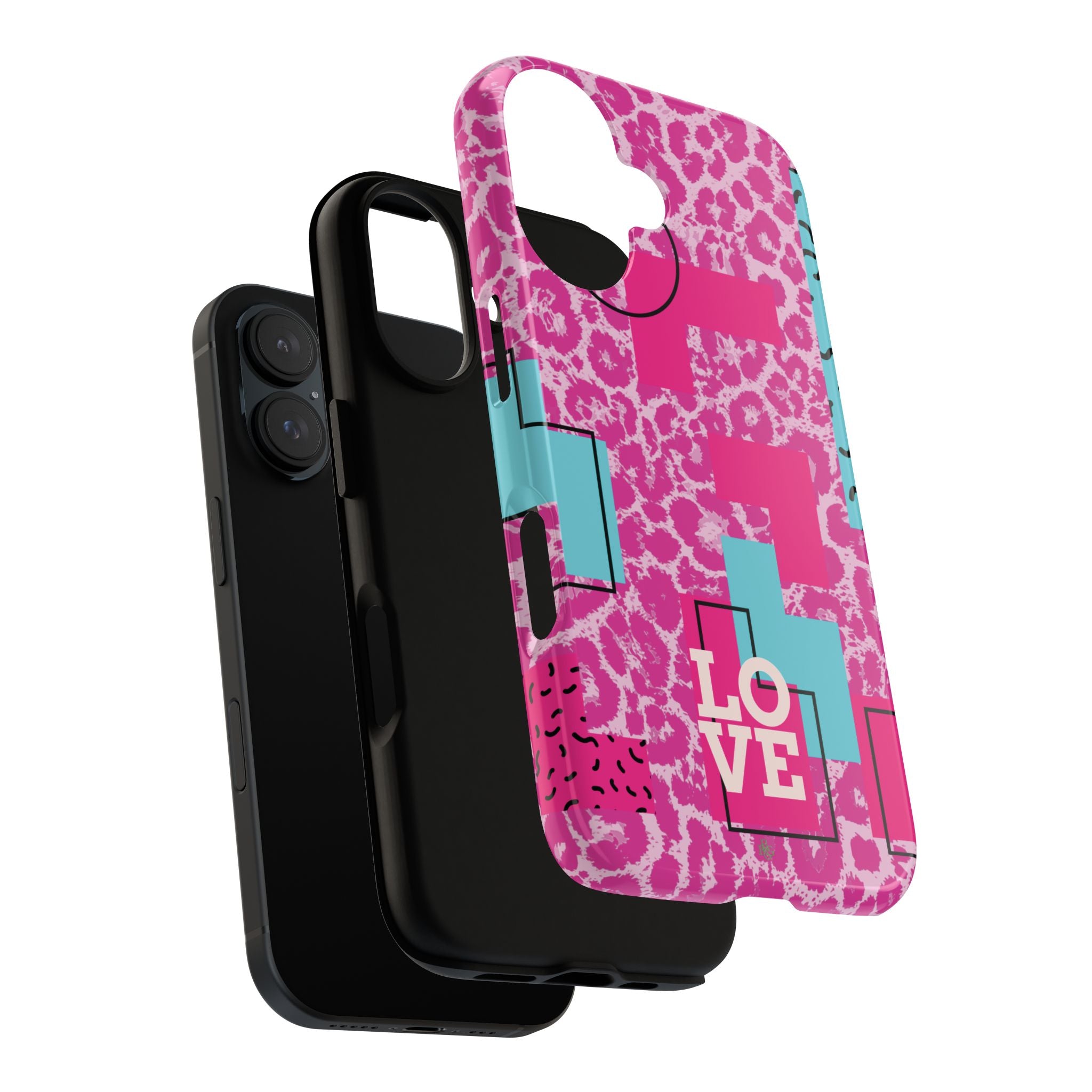 Retro Love Pink Leopard RG Tough Phone Case for iPhone, Galaxy, or Google Pixel