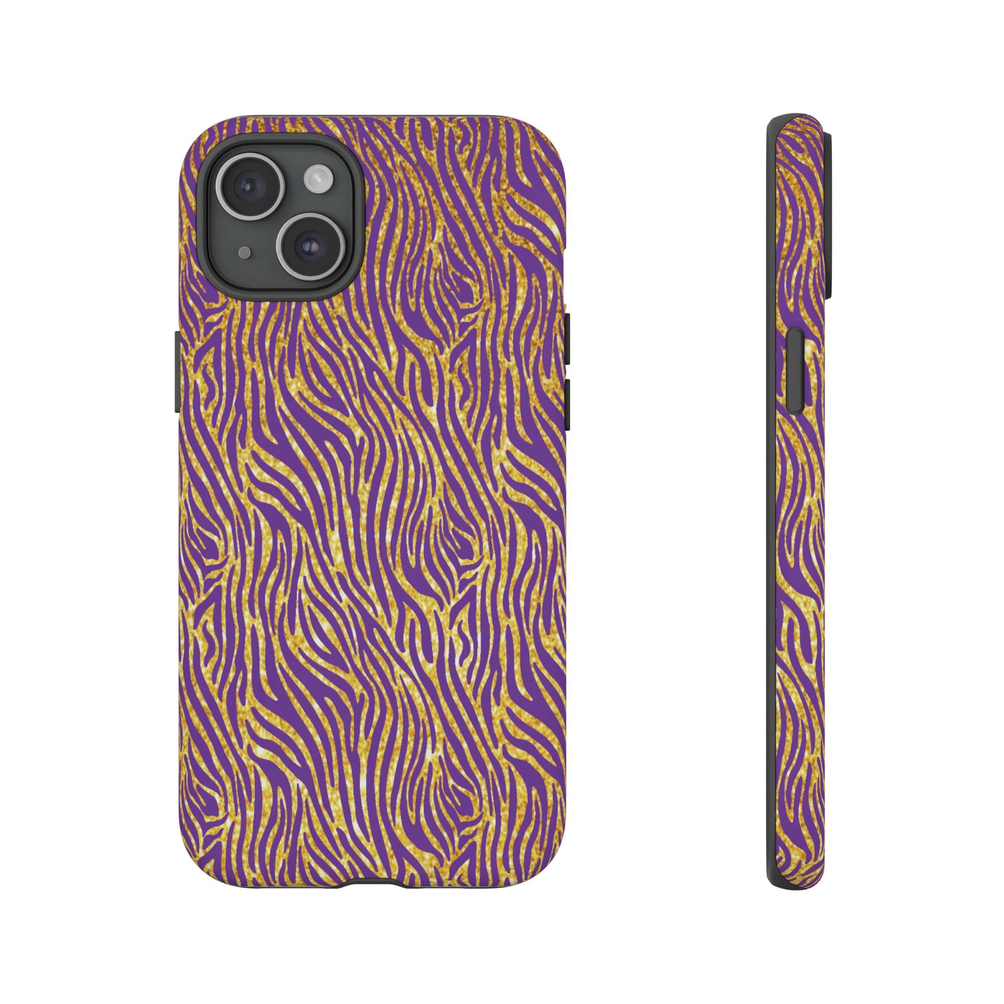 Vibrant Purple Gold Zebra Tough Phone Case iPhone, Galaxy, or Google Pixel