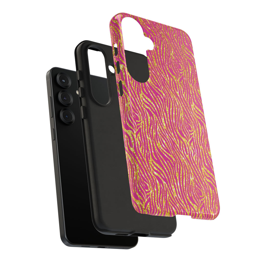 Pink Gold Zebra Print Tough Case for iPhone, Galaxy, or Google Pixel