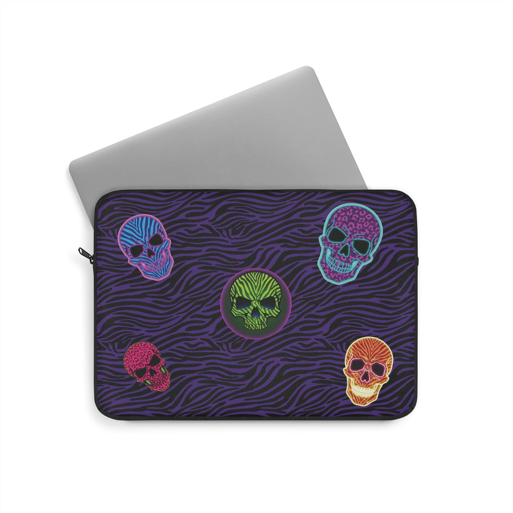 Neon Skulls with Purple Zebra Print 13 inches Laptop Sleeve
