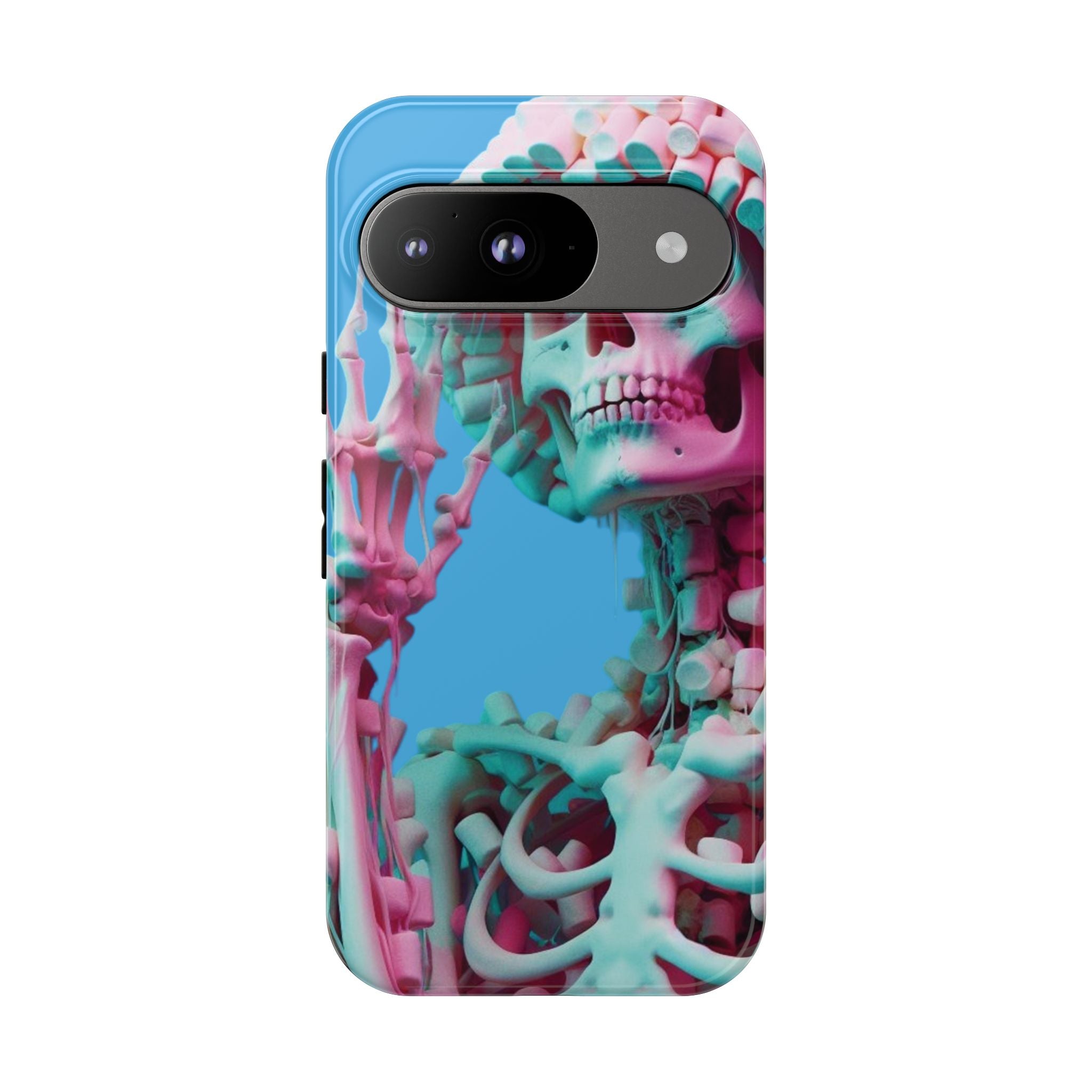 Neon Pink Skeleton Blue Tough Phone Case for iPhone, Galaxy or Google Pixel