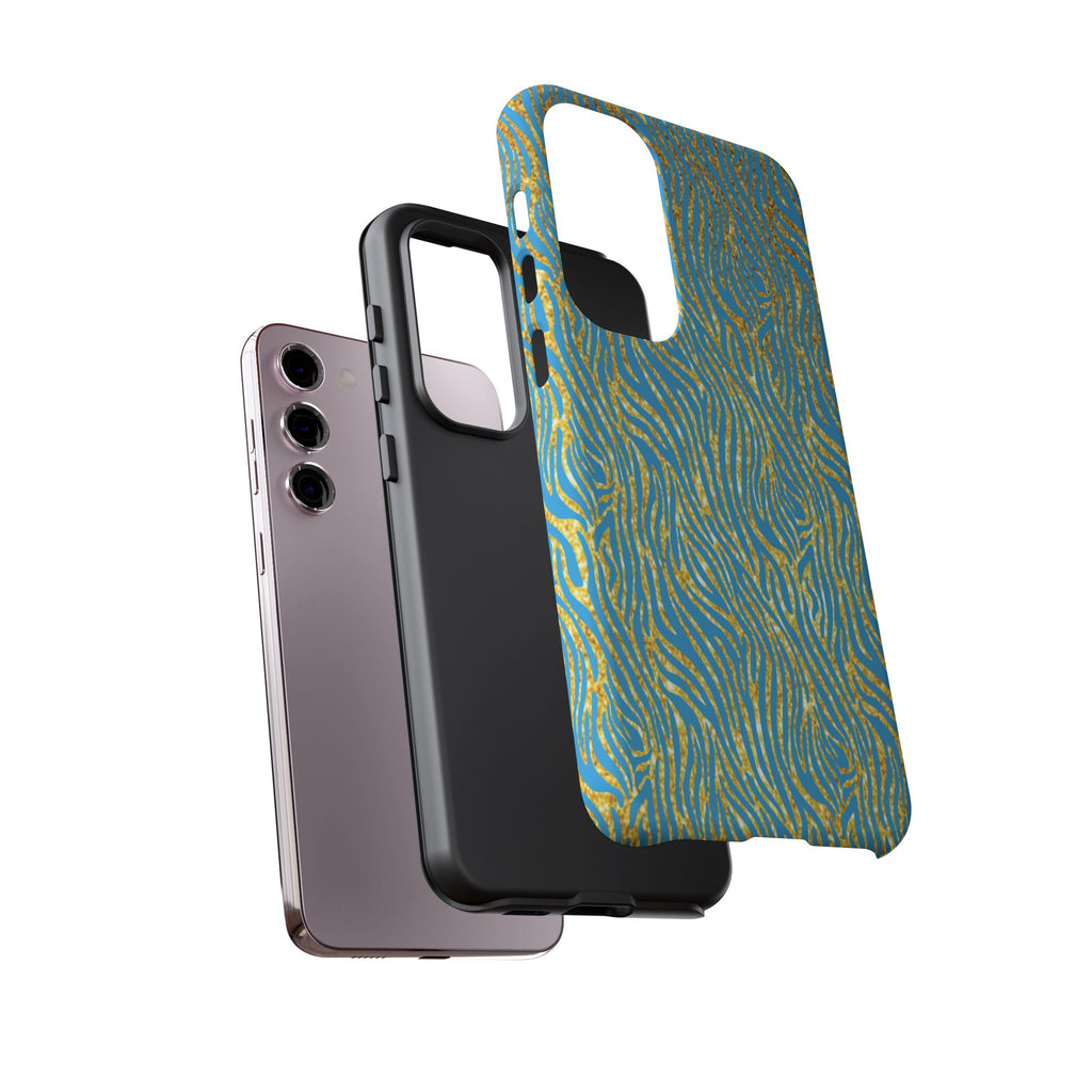 Blue Gold Zebra Tough Case for iPhone, Galaxy, or Google Pixel