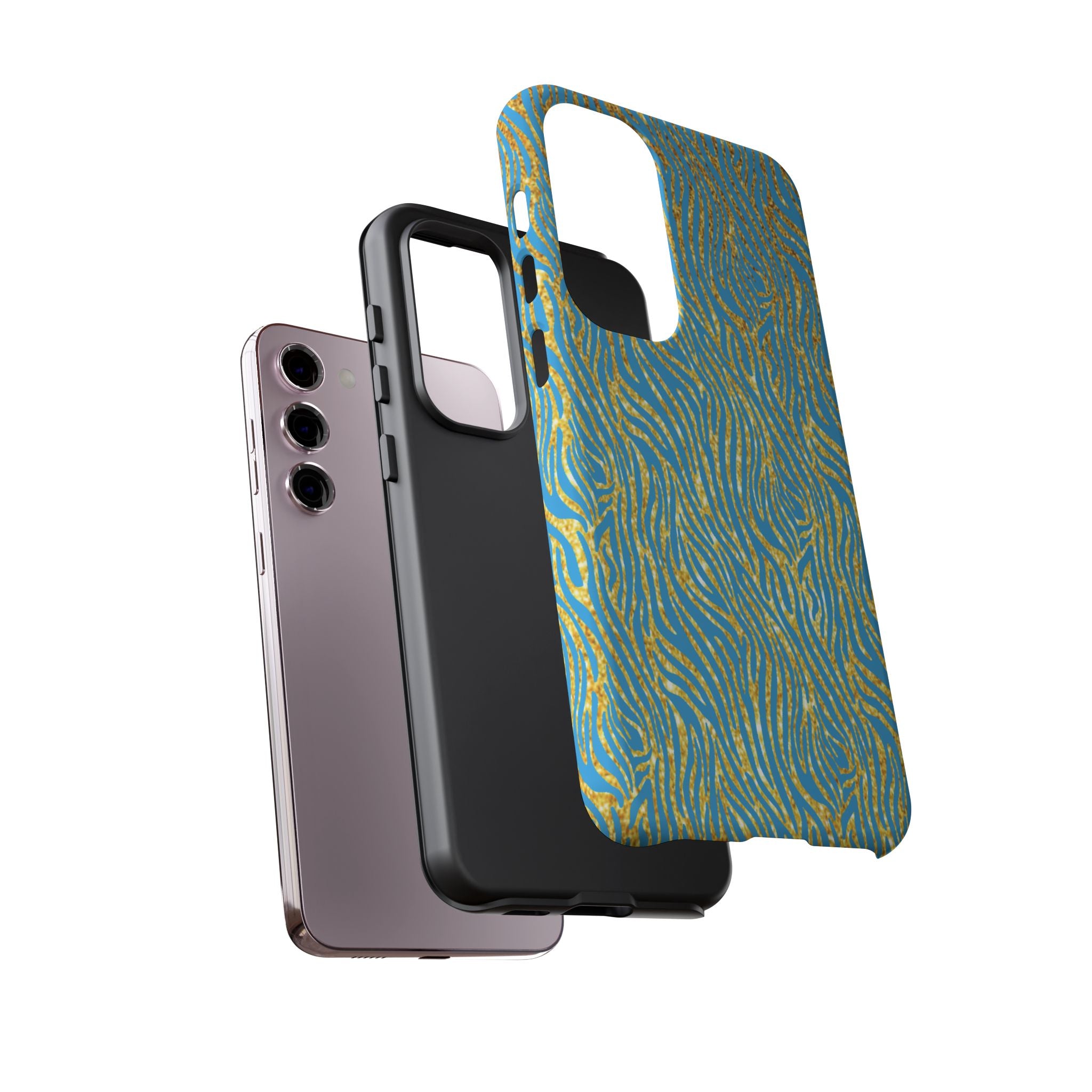Blue Gold Zebra Tough Case for iPhone, Galaxy, or Google Pixel