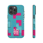 LOVE Aqua Blue Leopard RG Tough Phone Case iPhone, Galaxy, or Google Pixel